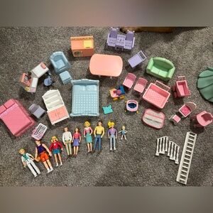 Assorted Kids Dollhouse Furniture and Dolls -vintage playskool
